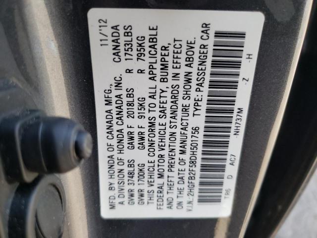 Photo 10 from auction – 2013 HONDA CIVIC LX with VIN 2HGFB2F58DH501756
