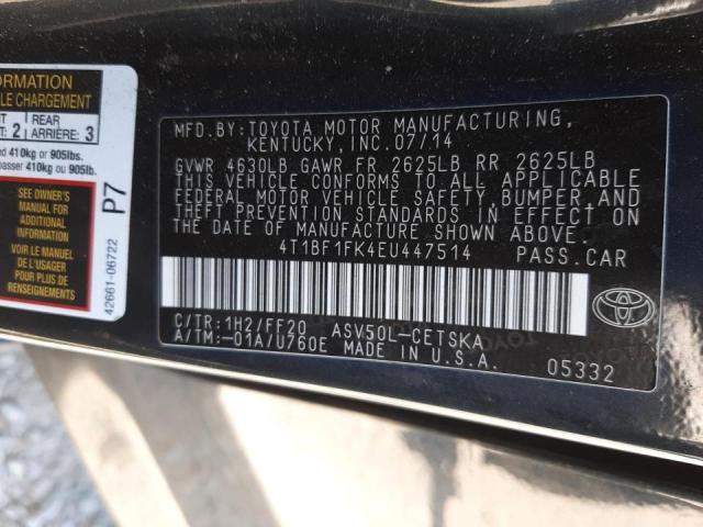 Photo 10 from auction – 2014 TOYOTA CAMRY L with VIN 4T1BF1FK4EU447514