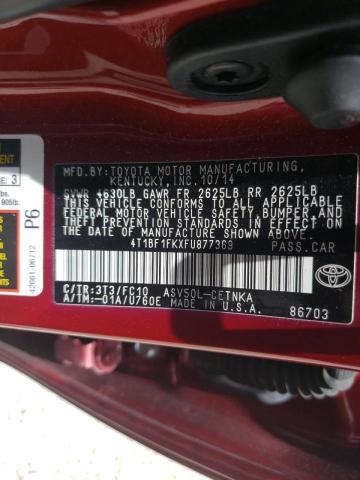 Photo 10 from auction – 2015 TOYOTA CAMRY LE with VIN 4T1BF1FKXFU877369