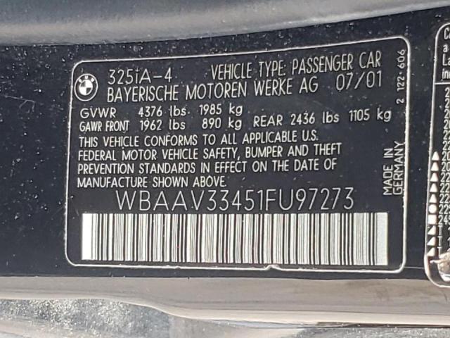 Photo 10 from auction – 2001 BMW 325 I with VIN WBAAV33451FU97273
