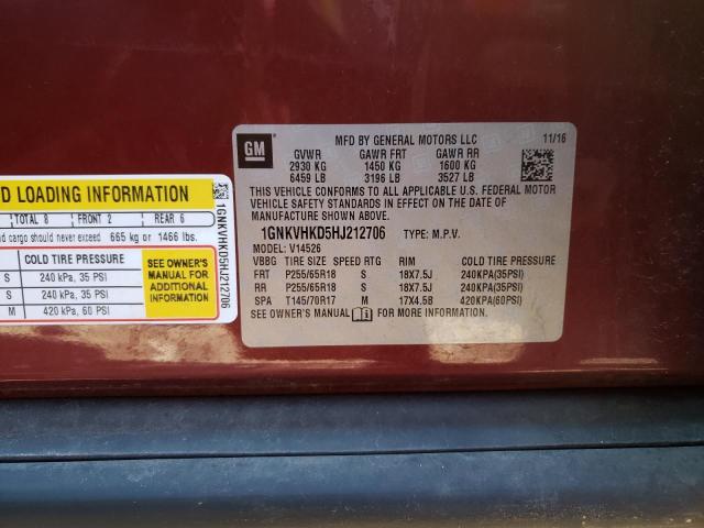 Photo 10 from auction – 2017 CHEVROLET TRAVERSE L with VIN 1GNKVHKD5HJ212706