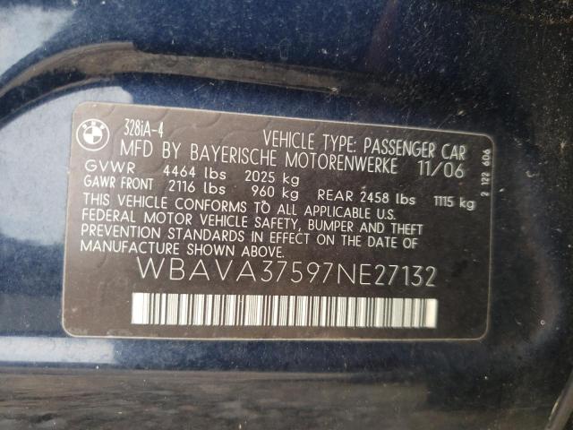 Photo 10 from auction – 2007 BMW 328 I with VIN WBAVA37597NE27132