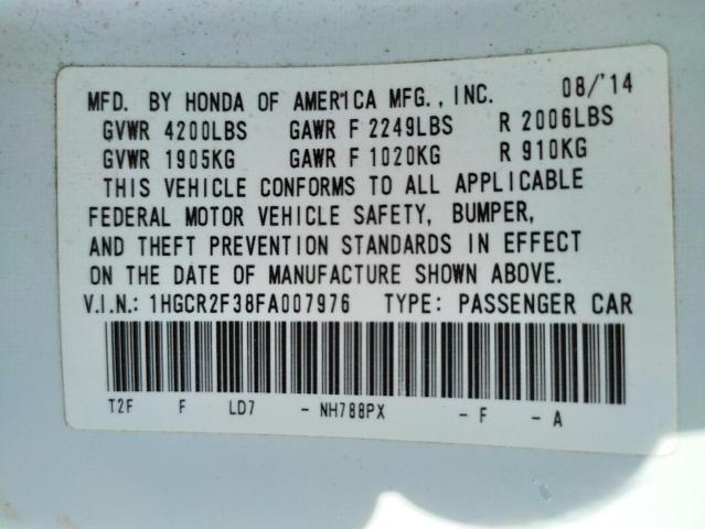 Photo 10 from auction – 2015 HONDA ACCORD LX with VIN 1HGCR2F38FA007976