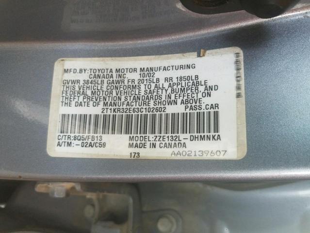 Photo 10 from auction – 2003 TOYOTA COROLLA MA with VIN 2T1KR32E63C102602