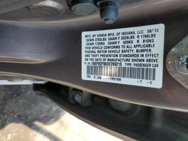 Photo 10 from auction – 2013 HONDA CIVIC EXL with VIN 19XFB2F90DE269215