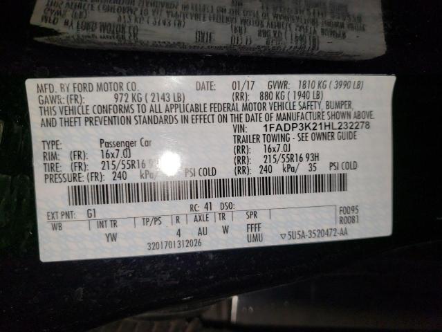 Photo 10 from auction – 2017 FORD FOCUS SE with VIN 1FADP3K21HL232278