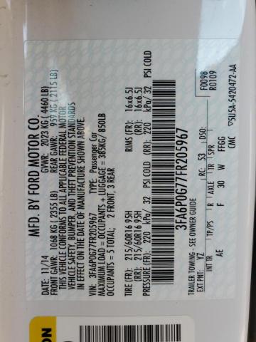 Photo 10 from auction – 2015 FORD FUSION S with VIN 3FA6P0G77FR205967