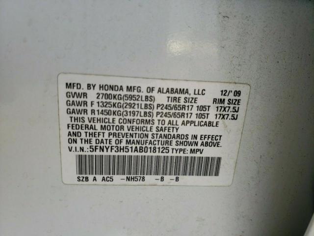 Photo 10 from auction – 2010 HONDA PILOT EXL with VIN 5FNYF3H51AB018125