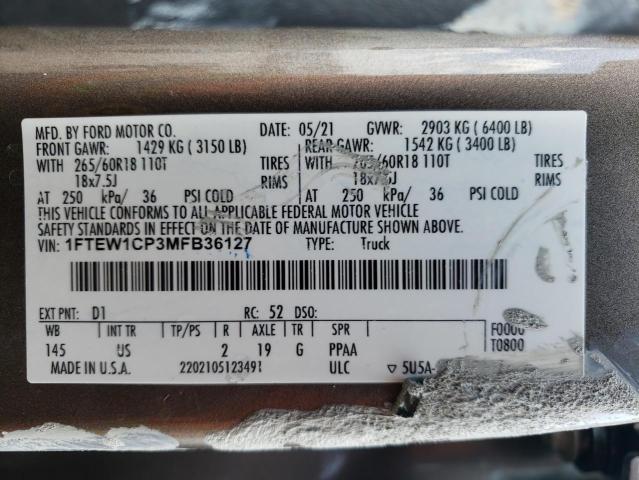 Photo 10 from auction – 2021 FORD F150 SUPER with VIN 1FTEW1CP3MFB36127