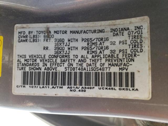 Photo 10 from auction – 2001 TOYOTA SEQUOIA LI with VIN 5TDBT48A11S054877