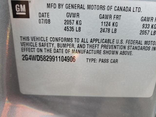 Photo 10 from auction – 2009 BUICK LACROSSE C with VIN 2G4WD582991104906