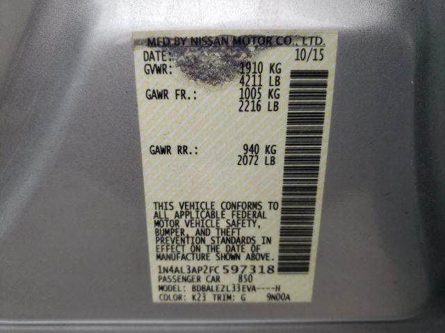 Photo 10 from auction – 2015 NISSAN ALTIMA 2.5 with VIN 1N4AL3AP2FC597318