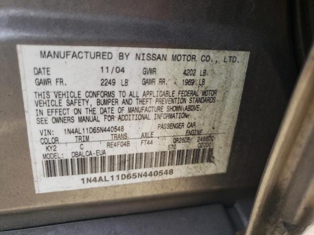 Photo 10 from auction – 2005 NISSAN ALTIMA with VIN 1N4AL11D65N440548