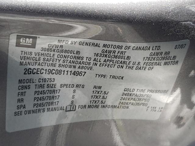 Photo 10 from auction – 2008 CHEVROLET SILVERADO with VIN 2GCEC19C081114967