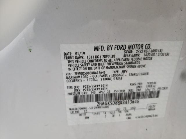 Photo 10 from auction – 2019 FORD FLEX LIMIT with VIN 2FMGK5D88KBA13646