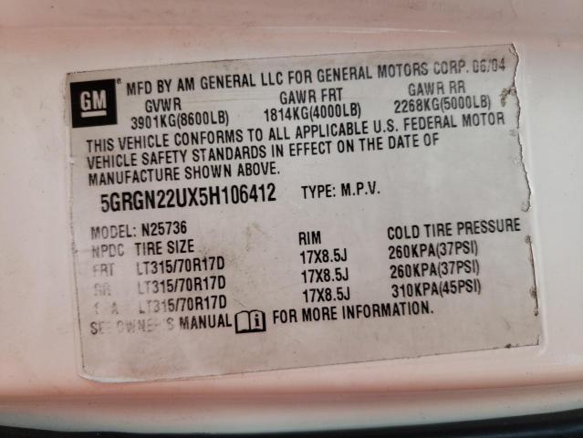 Photo 10 from auction – 2005 HUMMER H2 SUT with VIN 5GRGN22UX5H106412