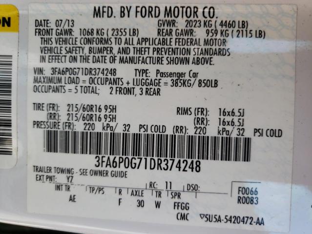 Photo 10 from auction – 2013 FORD FUSION S with VIN 3FA6P0G71DR374248