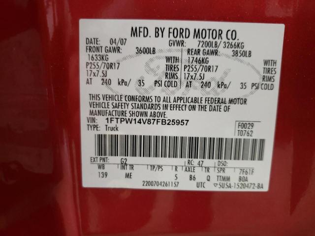 Photo 10 from auction – 2007 FORD F150 SUPER with VIN 1FTPW14V87FB25957