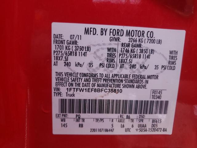Photo 10 from auction – 2011 FORD F150 SUPER with VIN 1FTFW1EF8BFC35810