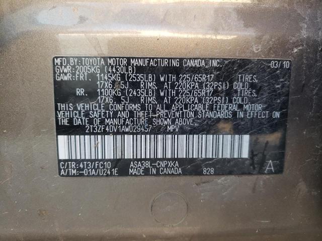 Photo 10 from auction – 2010 TOYOTA RAV4 with VIN 2T3ZF4DV1AW029457