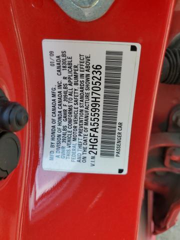 Photo 10 from auction – 2009 HONDA CIVIC SI with VIN 2HGFA55599H705236