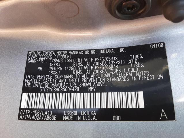 Photo 10 from auction – 2008 TOYOTA SEQUOIA LI with VIN 5TDZY68A08S004428