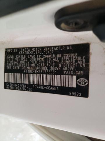 Photo 10 from auction – 2008 TOYOTA CAMRY CE with VIN 4T1BE46K58U755851