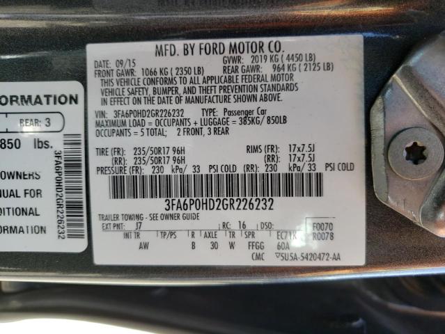 Photo 10 from auction – 2016 FORD FUSION SE with VIN 3FA6P0HD2GR226232