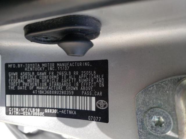 Photo 10 from auction – 2008 TOYOTA AVALON with VIN 4T1BK36BX8U280359