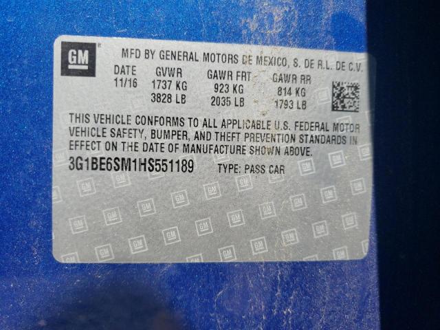 Photo 10 from auction – 2017 CHEVROLET CRUZE LT with VIN 3G1BE6SM1HS551189