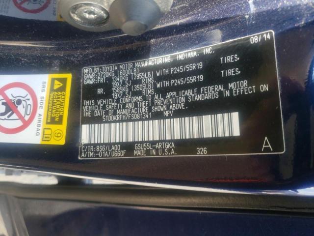 Photo 10 from auction – 2015 TOYOTA HIGHLANDER with VIN 5TDDKRFH7FS081341