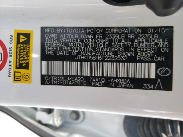 Photo 10 from auction – 2015 LEXUS CT 200 with VIN JTHKD5BH6F2232532