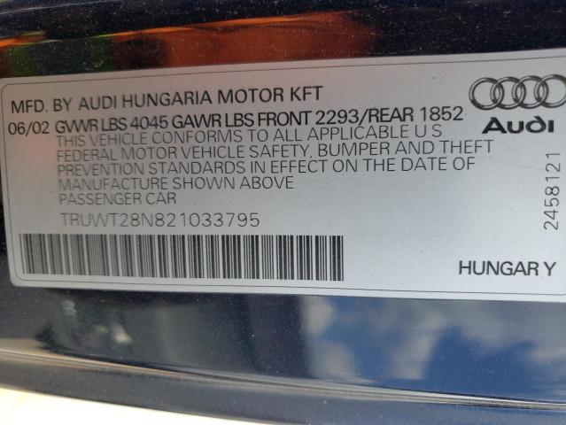 Photo 10 from auction – 2002 AUDI TT QUATTRO with VIN TRUWT28N821033795
