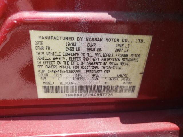 Photo 10 from auction – 2004 NISSAN MAXIMA SE with VIN 1N4BA41E24C867725