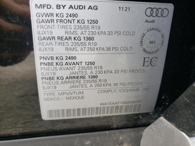 Photo 10 from auction – 2022 AUDI Q5 PREMIUM with VIN WA1EAAFY0N2040767