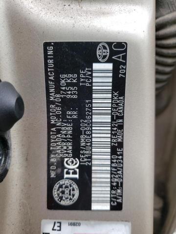 Photo 10 from auction – 2009 TOYOTA COROLLA BA with VIN 2T1BU40E89C062751