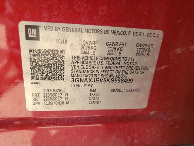 Photo 10 from auction – 2019 CHEVROLET EQUINOX LT with VIN 3GNAXJEV5KS598499