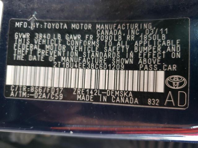 Photo 10 from auction – 2011 TOYOTA COROLLA BA with VIN 2T1BU4EE3BC601209