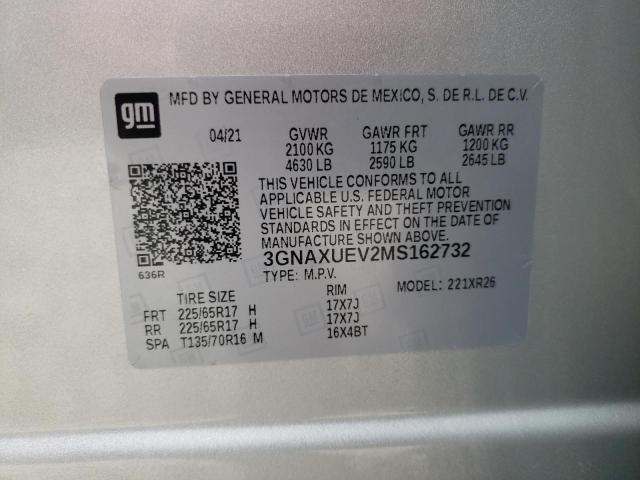 Photo 10 from auction – 2021 CHEVROLET EQUINOX LT with VIN 3GNAXUEV2MS162732
