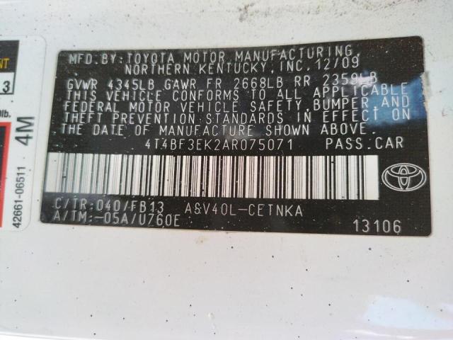 Photo 10 from auction – 2010 TOYOTA CAMRY BASE with VIN 4T4BF3EK2AR075071