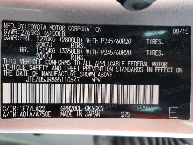 Photo 10 from auction – 2016 TOYOTA 4RUNNER SR with VIN JTEZU5JR8G5110647