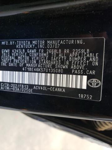 Photo 10 from auction – 2007 TOYOTA CAMRY with VIN 4T1BE46K57U135080