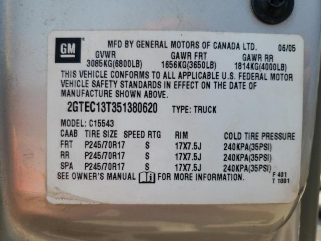 Photo 10 from auction – 2005 GMC NEW SIERRA with VIN 2GTEC13T351380620