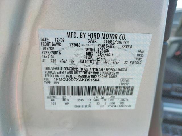 Photo 10 from auction – 2010 FORD ESCAPE XLT with VIN 1FMCU0D7XAKB51504