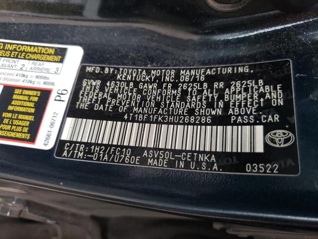 Photo 10 from auction – 2017 TOYOTA CAMRY LE with VIN 4T1BF1FK3HU268286