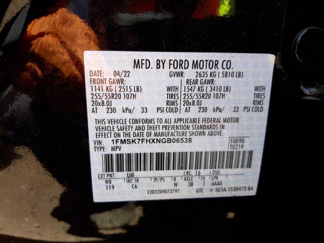 Photo 10 from auction – 2022 FORD EXPLORER L with VIN 1FMSK7FHXNGB06538