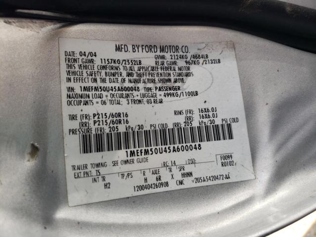 Photo 10 from auction – 2005 MERCURY SABLE GS with VIN 1MEFM50U45A600048