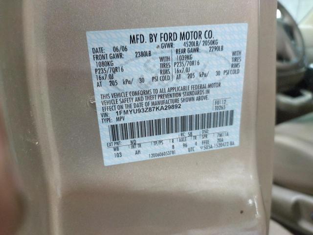 Photo 10 from auction – 2007 FORD ESCAPE XLT with VIN 1FMYU93Z87KA29892