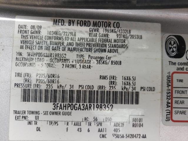 Photo 10 from auction – 2010 FORD FUSION S with VIN 3FAHP0GA3AR198352