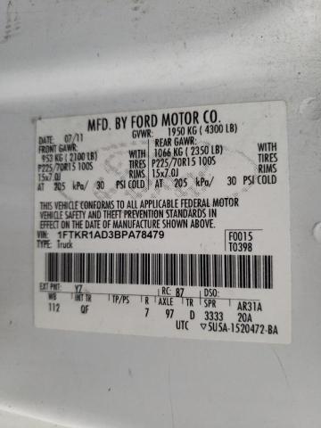 Photo 10 from auction – 2011 FORD RANGER with VIN 1FTKR1AD3BPA78479